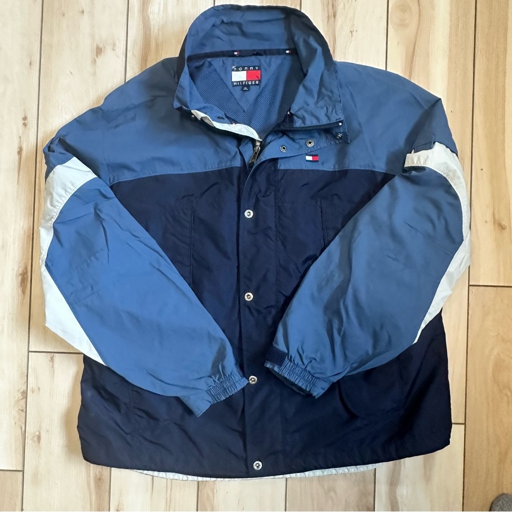 Tommy Hilfiger Blue and White Windbreaker Jacket